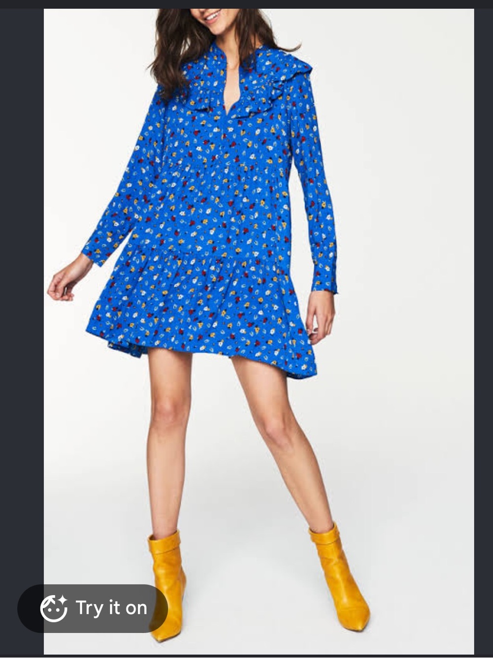ba&sh Liv Azure Blue Floral Tiered Midi Dress US 6 Size 1 Ruffle